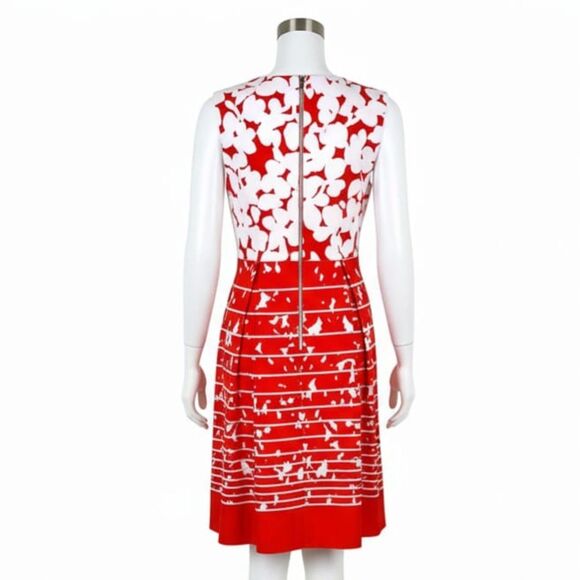 Studio One Red-Orange White Floral A-Line V-Neck Travel Dress 60s 70s Mod Sz 4 - Picture 6 of 14